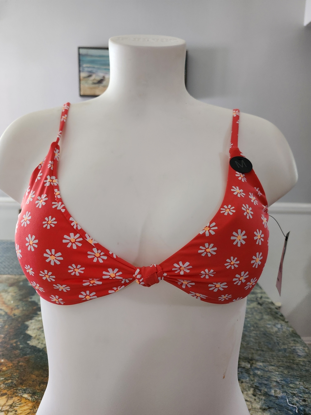 Cotton On Red Daisy Tie-Front One Piece Swim Top with White Floral Print